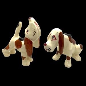 Vintage Japan Hillbilly Hound Pair Two Ceramic Dog Figurines
